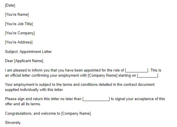 Basic Appointment letter
