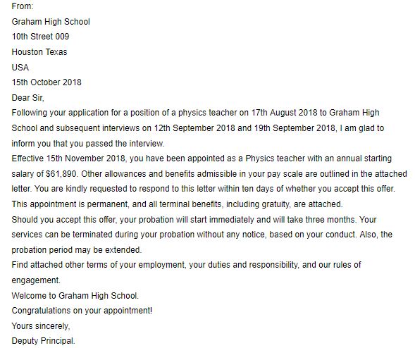 Letter for teacher