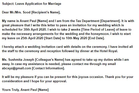 Leave Application For Marriage